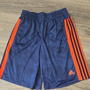 Adidas Blue Shorts with Orange Stripes
